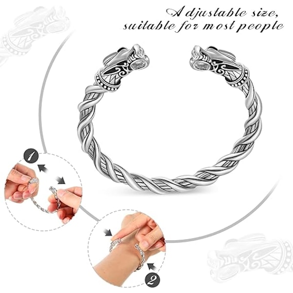 Justerbar dobbelthovedet drage armbånd legering hedenske armbånd nordisk snoet armbånd cool beskyttelse smykker poleret manchet armbånd viking armbånd