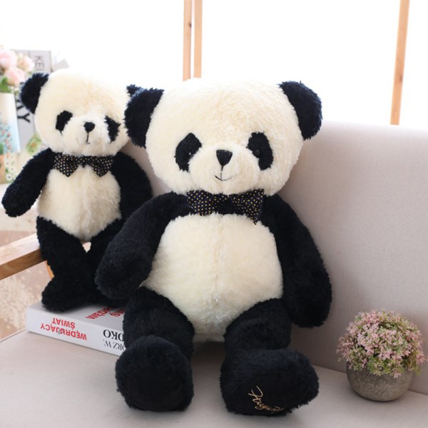 Söt sittande pandadocka fluga svartvit panda sovande docka plysch t