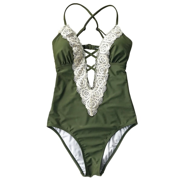 Fashion dam retro spetsbikini strand badkläder badkläder GRÖN M