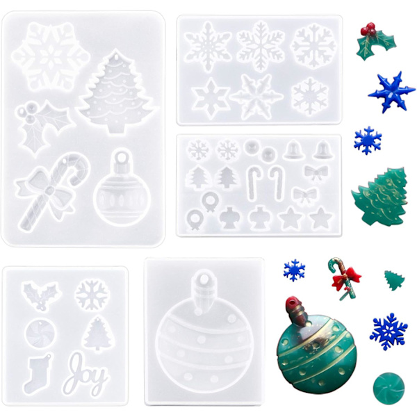 Paket med Färgglada Jultema Epoxisiliconformar med Julgran, Snöflingor, Pepparkakor, Strumpor och Alfabetsmönster