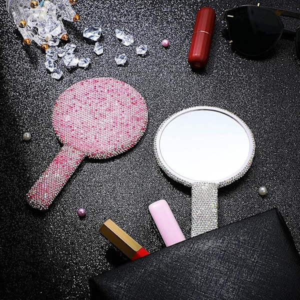 2 st Rhinestone Hand Mirror Bröllop Bling Hand Held Mirrors Ador