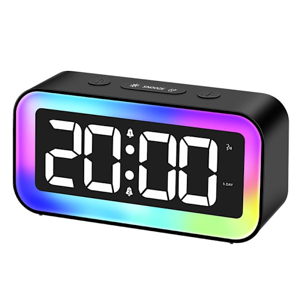 Digital väckarklocka för barn, tonåringar med 7 färger nattlampa, LED digital klocka, med 2 alarmlägen, justerbar ljusstyrka, snooze, V