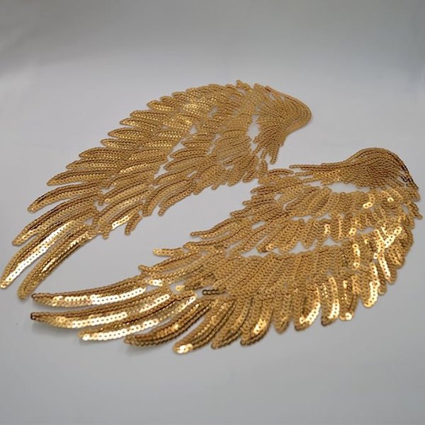 Strykjärnsmärken, mönster: ängelvingar, för t-shirts, jeans, kläder, väskor, paljetter, guld, 18 * 34cmcm