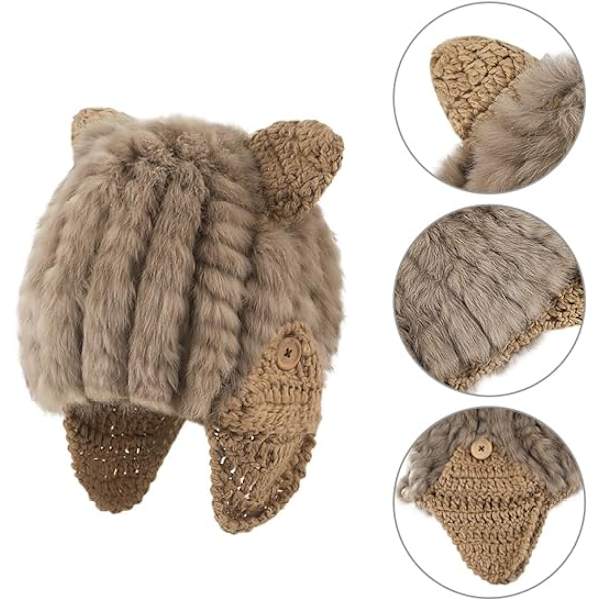 Naisten söpö korvatupsullinen trapper-pompomihattu, tekoturkis, venäläinen pompom-hattu
