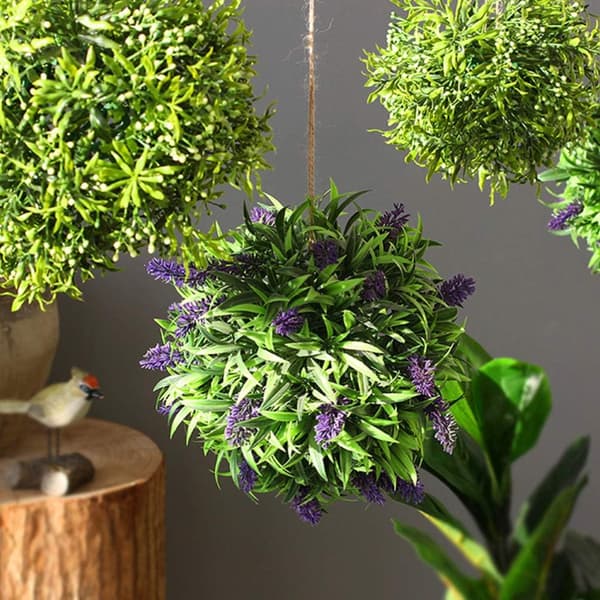 Sett med 2 kunstige buksbomkuler, 20 cm, lavendel