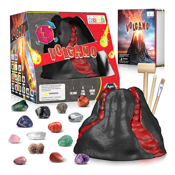 Vulkan Krystal Gemstone Dig Kit, Grav 15 Ægte Ædelstene Ud, Skat Mining Mineral & Rock Collection til Børn, Arkæologi