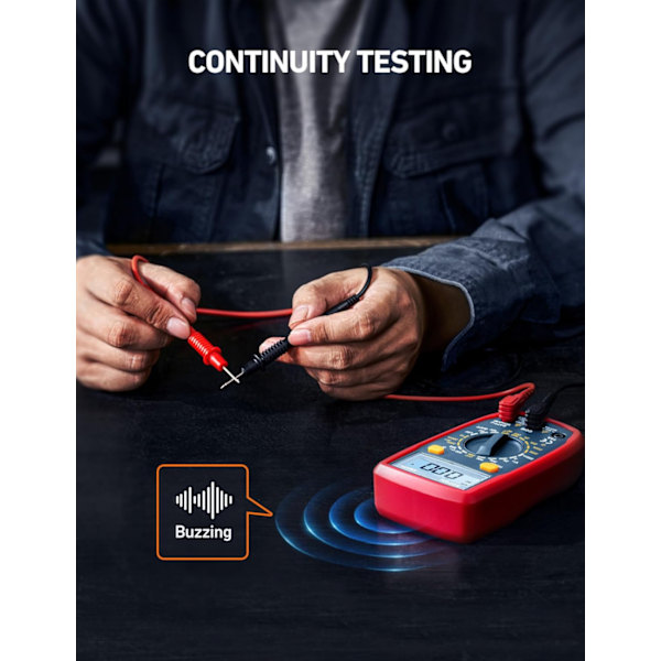 Digital Multimeter Tester 2000 Tællinger med DC AC Voltmeter og Ohm Volt Amp Meter; Måler Spænding, Strøm, Modstand, Kontinuitet og Diode, Blå