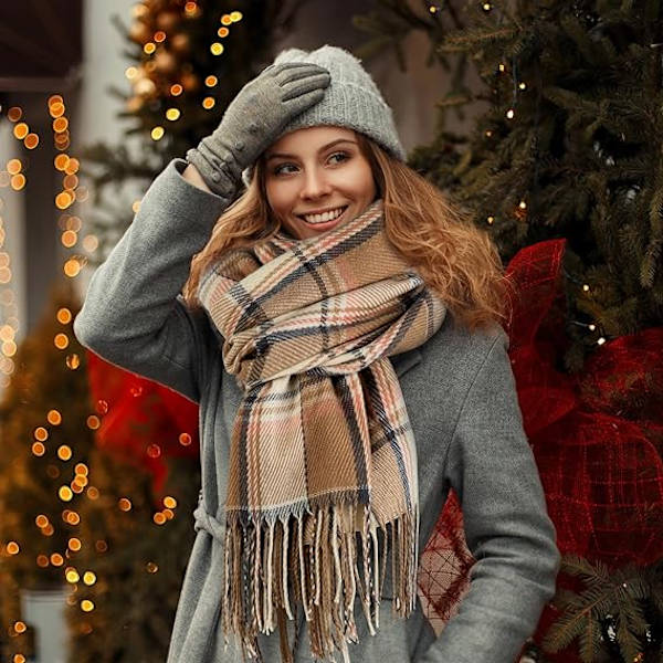 Dam Scarf Fashion Lång Rutig Sjal Wraps Stor Rutnät Vinter Varma