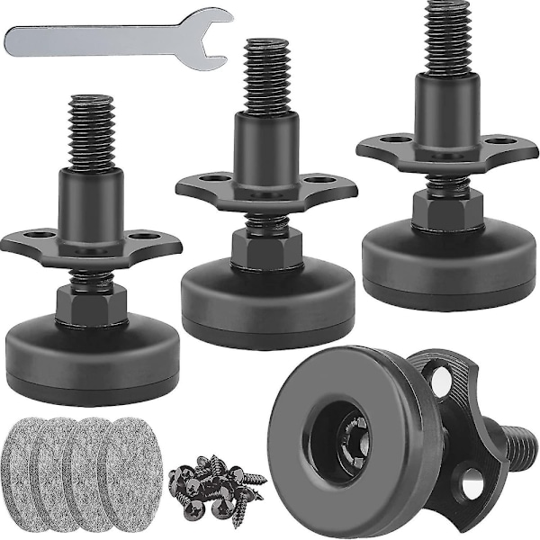 Starka Möbeljusterbara Bennivåer, Bär 600 kg, T-Mutterset 3/8-16 Gänga, Stor Bas - 4-pack, svart