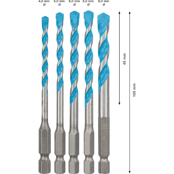 Tillbehör 5x MultiConstruction Expert HEX-9 borrbitsset (för betong, Ø 4-8 mm, hammarborrtillbehör)
