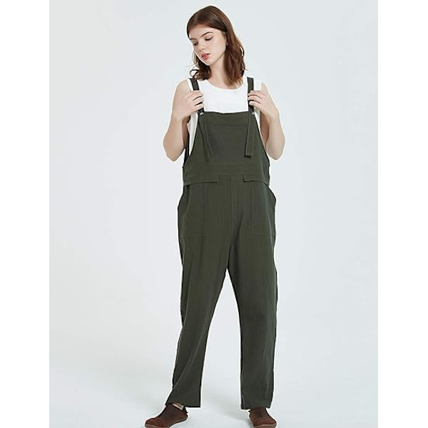 Dames Mode Løs Hør Overalls ArmyGreen XXL
