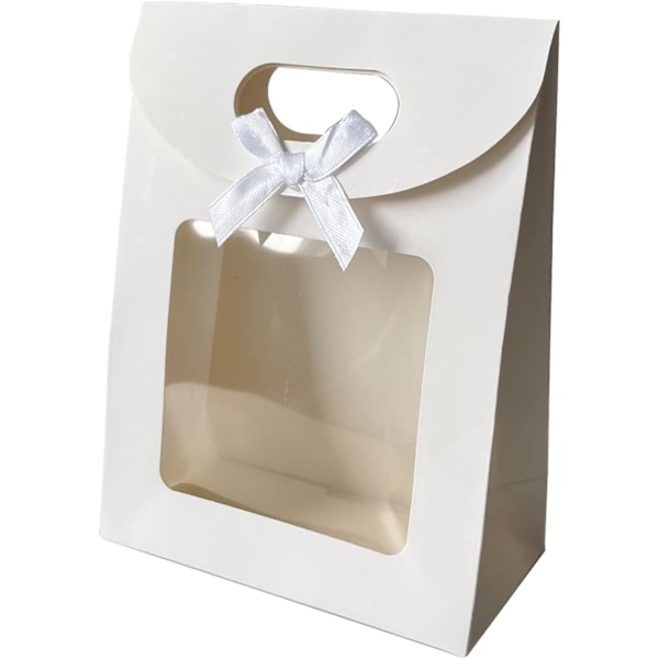 Pieces Kraft Paper Bags, White Paper Bags, Gift Bags with Window, for Packing Banquet Gifts, Cookies, Candies (White, 16*12*6cm)