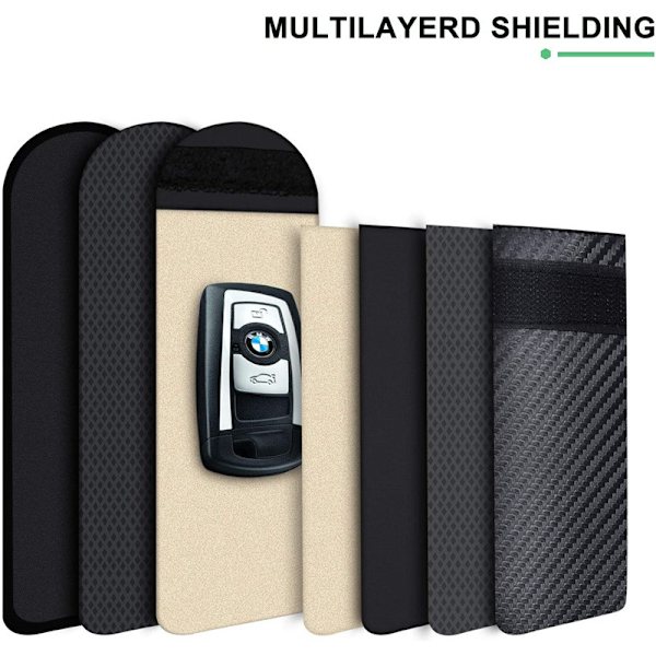2Pack Faraday nøglepose med nøglering, bil RFID signal blokering kulfiber pung, tyverisikring anti-hacking nøgler sikkerhedsbeskytter