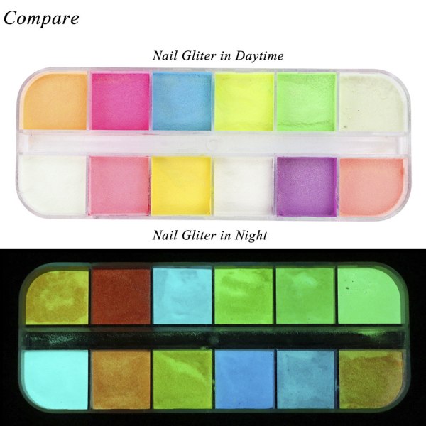 Nagelpigmentpulver Nagelpulver Nagelkonst Nagelglitter 12 Färger Nagel Fluorescerande Pigment Neonpulver Nagelpigment för Nageldekoration