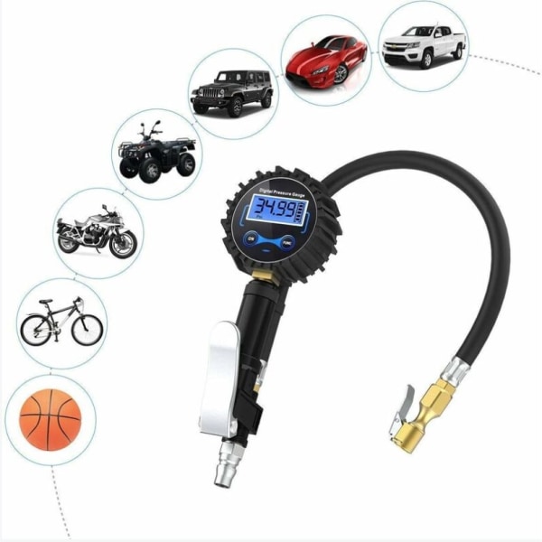 Digitalt dæktryksmåler 200 PSI, højpræcist digitalt dæktryksmåler med oppumpningspistol til bil, motorcykel, cykler, LCD-display