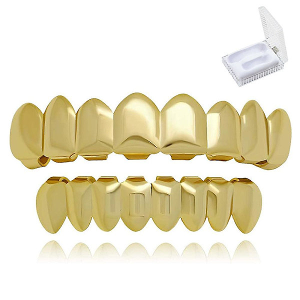 18k Pläterad Guld Mässing Tand Set Blanka Hip Hop Guld Tänder Blanka