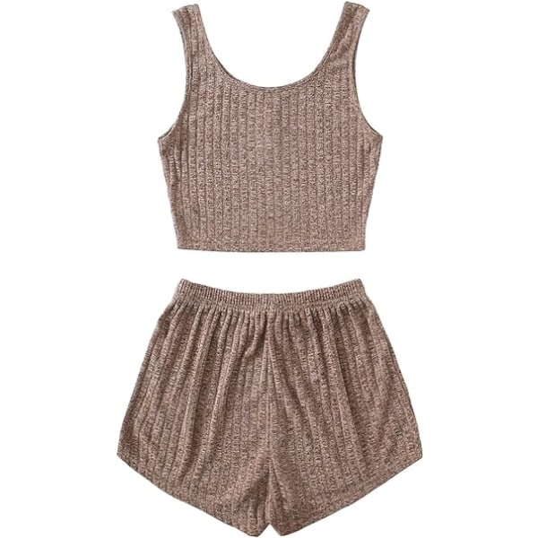 Dam 2-delat set med ärmlös knappstängning crop top och shorts loungewear