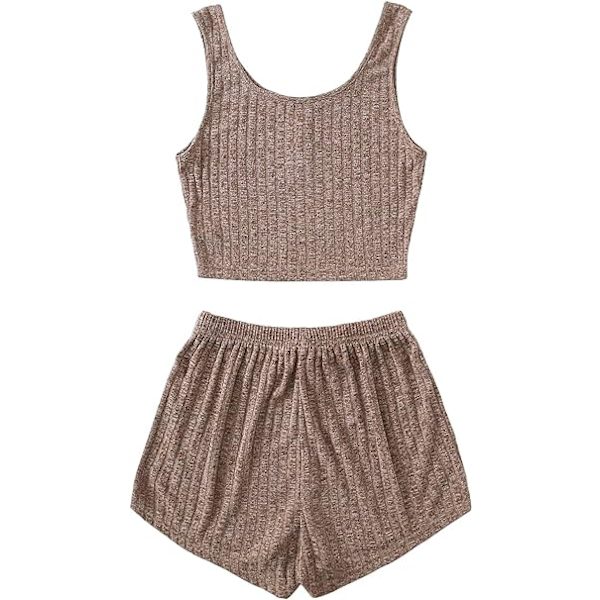 Naisten 2-osainen hihaton nappikropattu toppi ja shortsit loungewear-setti