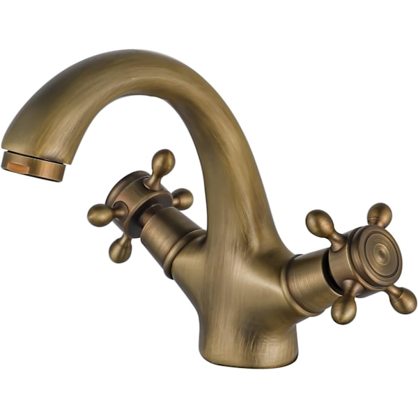 Retro Aged Brass Bathroom Faucet, Two Handle Basin Mixer Tap, Brushed Nostalgia Bathroom Mixer Tap for Bathroom