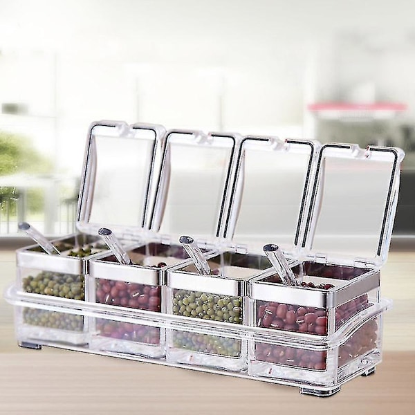 Akryl genomskinlig kryddbox separerbar kryddhylla burk salt socker arrangör C
