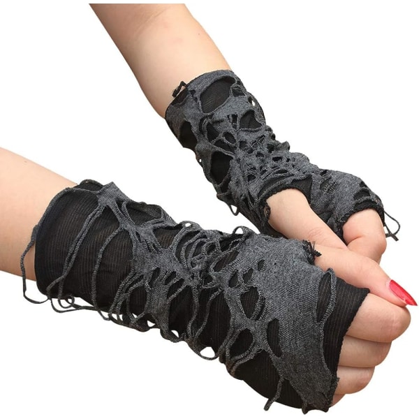 Punk fingerløse hansker for damer, cosplay-hansker med hull, kostymefest, 1 par, svart