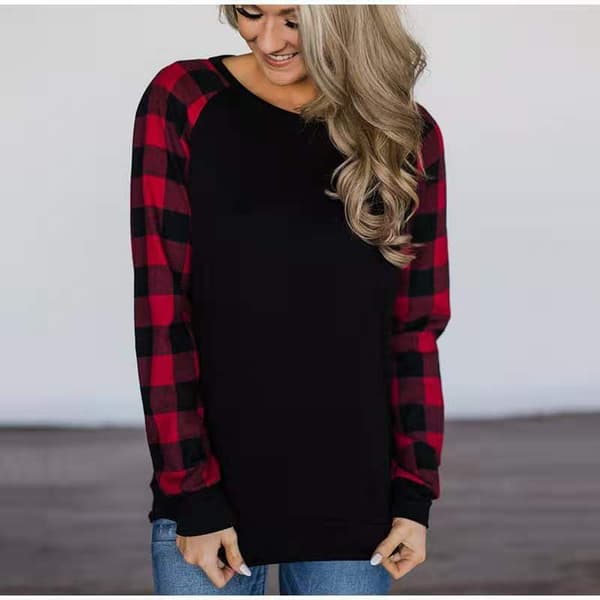 Womens Langærmede Skjorter Crew Neck Pullover Sweatshirt Mønster Raglan Casu