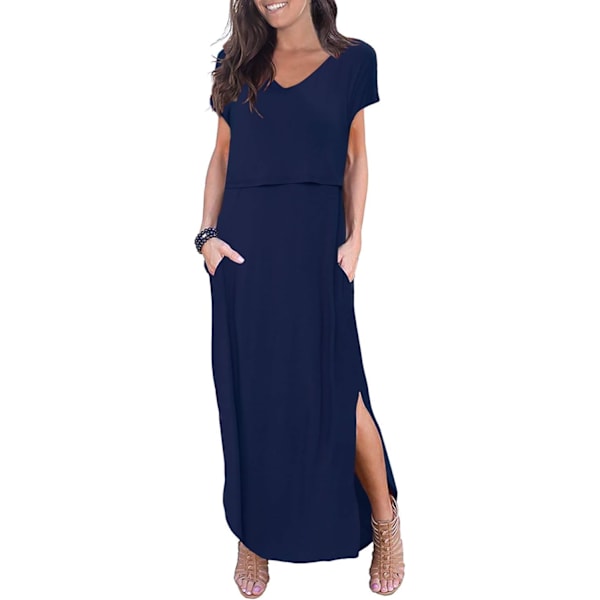 Maternity kjole til amning - lang kjole med split til amning - XL