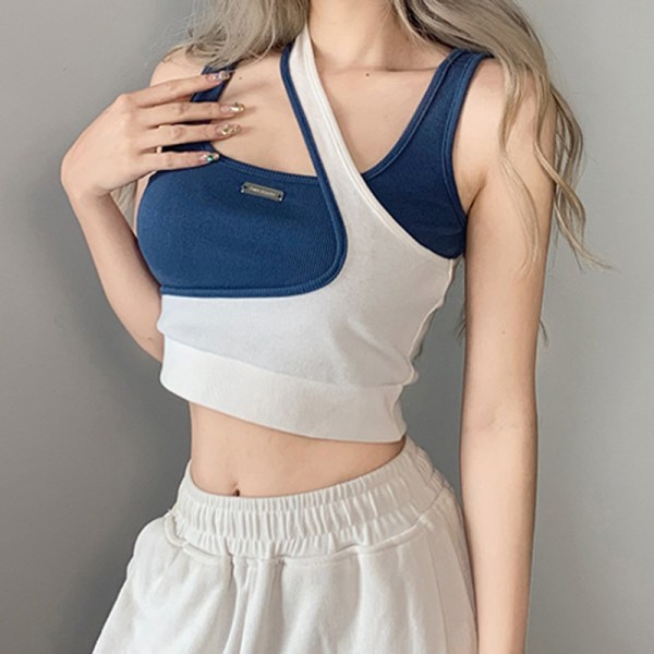 Kvinners Halterneck Vest Klippet Crew Neck Ermeløs Tee Topp M