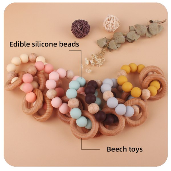 Baby Binder Ring Leksak, silikon och naturligt trä Baby Armband Binder