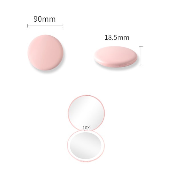LED-valollinen matkakosmetiikkapeili, 1x/10x suurennos, kompakti,