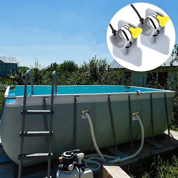 2 st pool slangklämma knäskydd av plast, swimmingpool rörhållare, 26mm - 38mm pool slangklämma med kabelband, pool rörhållare passande för Intex och Bestway (grå)