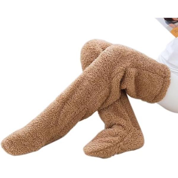 Dame Overknees Fuzzy Sokker Slippers Strømper Vinter Fluffy Lårhøye Bevarmere Plysj Sovesokker