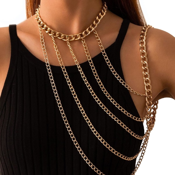 Sexig Punk Body Chain Multilayer Shoulder Chain Harness Statement Hiphop Sho