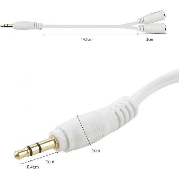 3,5 mm:n kuulokejakajan kaapeli, valkoinen