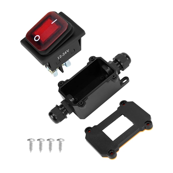 IP65 Vattentät Inline-kabelbrytare med Röd Indikatorlampa, 12-24V 30A, DPST Vippbrytare, Dubbel Positions On/Off-kontroll