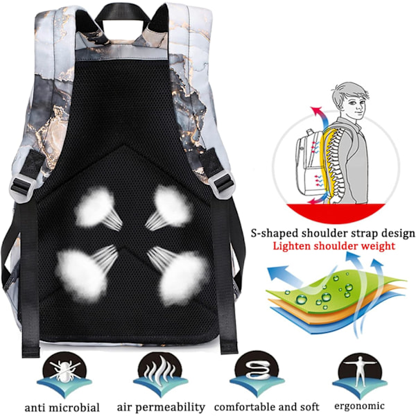 Skolryggsäck för flickor Ryggsäck med lunchlåda Förskola Grundskolan Primär skolväskor Tonårsryggsäck BookBags Set（svart）