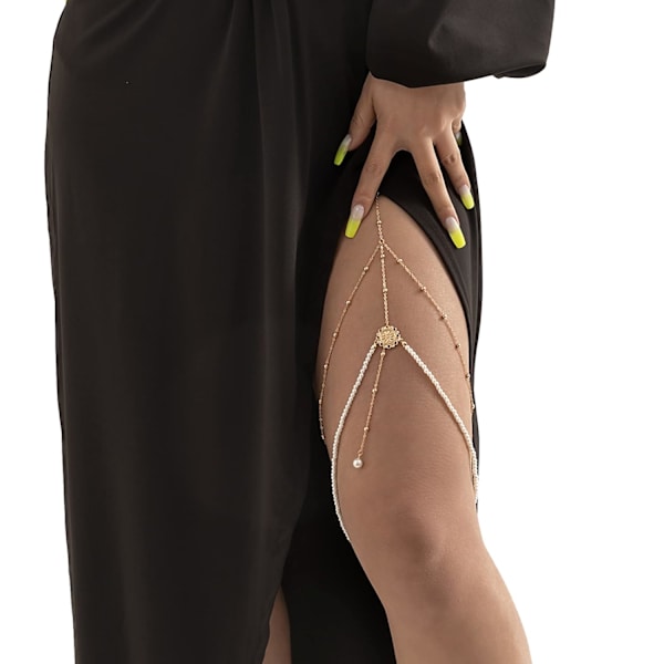 Sexy Pearl Thigh Chain Elastic Beaded Leg Chain Metal Tassel Multi-layer Le