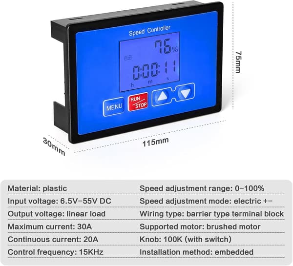 Hastighetskontroller, Justerbar LCD Trådløs Fjernkontroll DC Motor Hastighetskontroller DC 6.5V-55V 30A