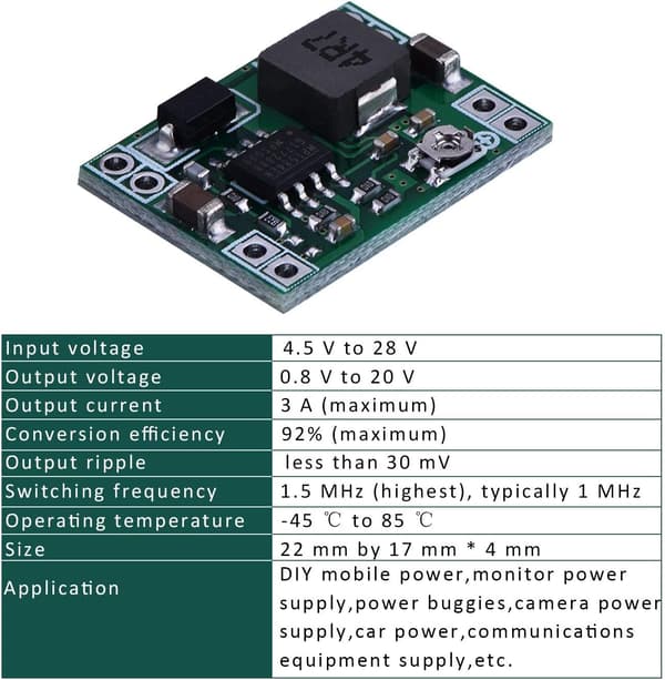 5 stk. MP1584EN Ultra Small DC-DC 3A Power Justerbar Step-Down Buck Convert