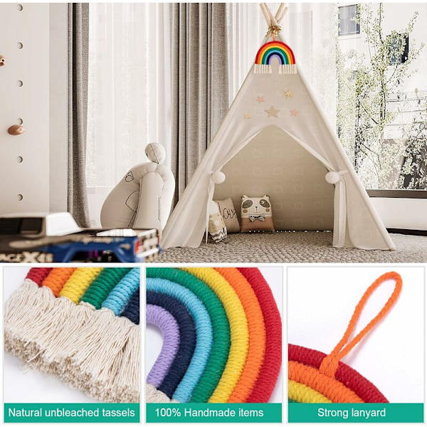 Lastenhuoneen seinävaate Macrame seinävaate Dekor, Sateenkaari, Köysi Puuvilla Macrame Puuvilla Väri Seinävaate Dekor Lastenhuoneen Dekor—