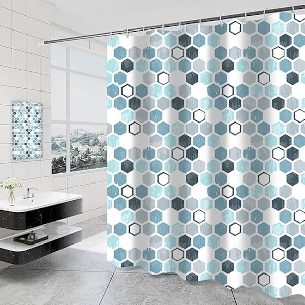 Blå Duschdraperi 240cm Tvättbar och Mögelbeständig, Snygg Polyester Duschdraperi Foder med Viktad Fåll för Badrum, Plast Ringar Ingår (2