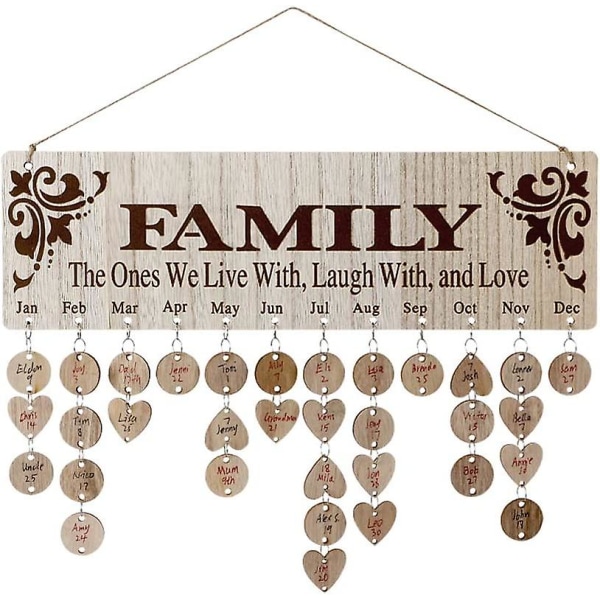 Familjen träkalender, gör-det-själv-födelsedagskalender hängbräda, datumdiagram Rem