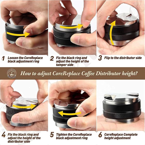 53mm rustfritt stål kaffedispenser og tamper, dobbelthodet kaffenivåler