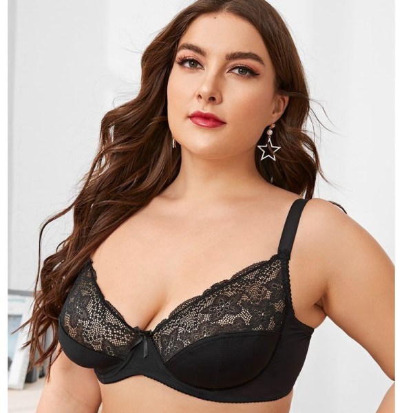Dækkende minimizer bh med bøjle og blonder til kvinder - Støttende plus size bh'er til kvinder 42/95E sort