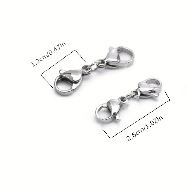 10 stycken Dubbla Hummerlås, Halsbandskoppling, Halsbandslås kompatibla Kedjor Armband Smyckeshantverk - Silver/26mm