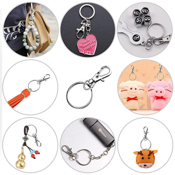 100 stycken Karabinkarbinhakar (50 Swivel Karabinkar + 50 Nyckelringar), Nyckelringsklämma, Hummerlås för DIY-smyckestillverkning