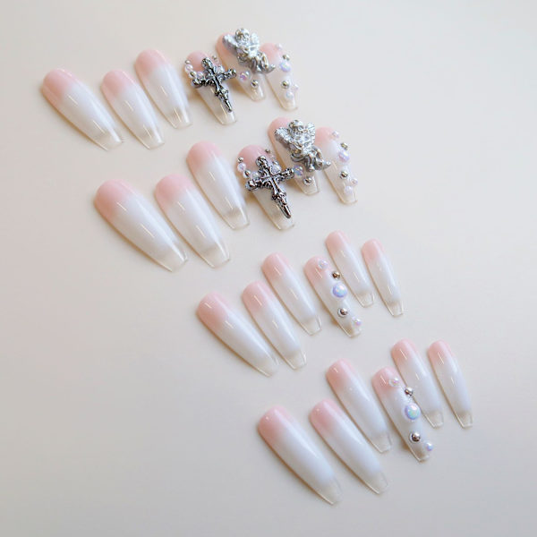 24 stk. Halloween falske negle mandel lange, franske sorte punk pre