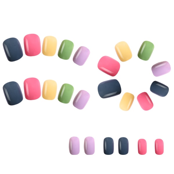 1 set färgade falska naglar enfärgade macaron naglar bärbara pressnaglar