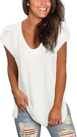 Kvinnors toppar kronblad kortärmad sommar T-shirts lös passform sid split casual