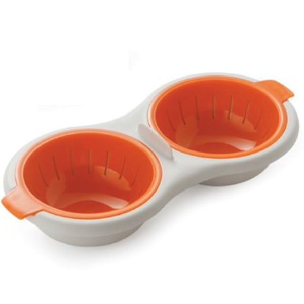 Mikrobølgeovn æg pocher, æg damper, dobbelt lag non-stick pande med låg til madlavning æg i køkkenet (Orange)，24*11.5*6cm